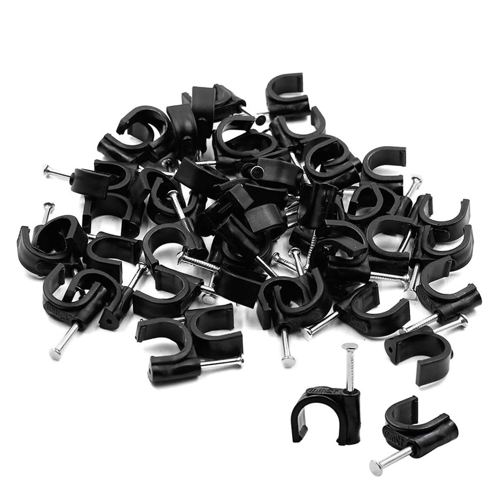 Clips de câble à clouer en plastique PE, 50 pièces, Clip circulaire 7mm, clous acier au carbone forme C, support mural fil, Tube 1/4 6mm(WHITE)