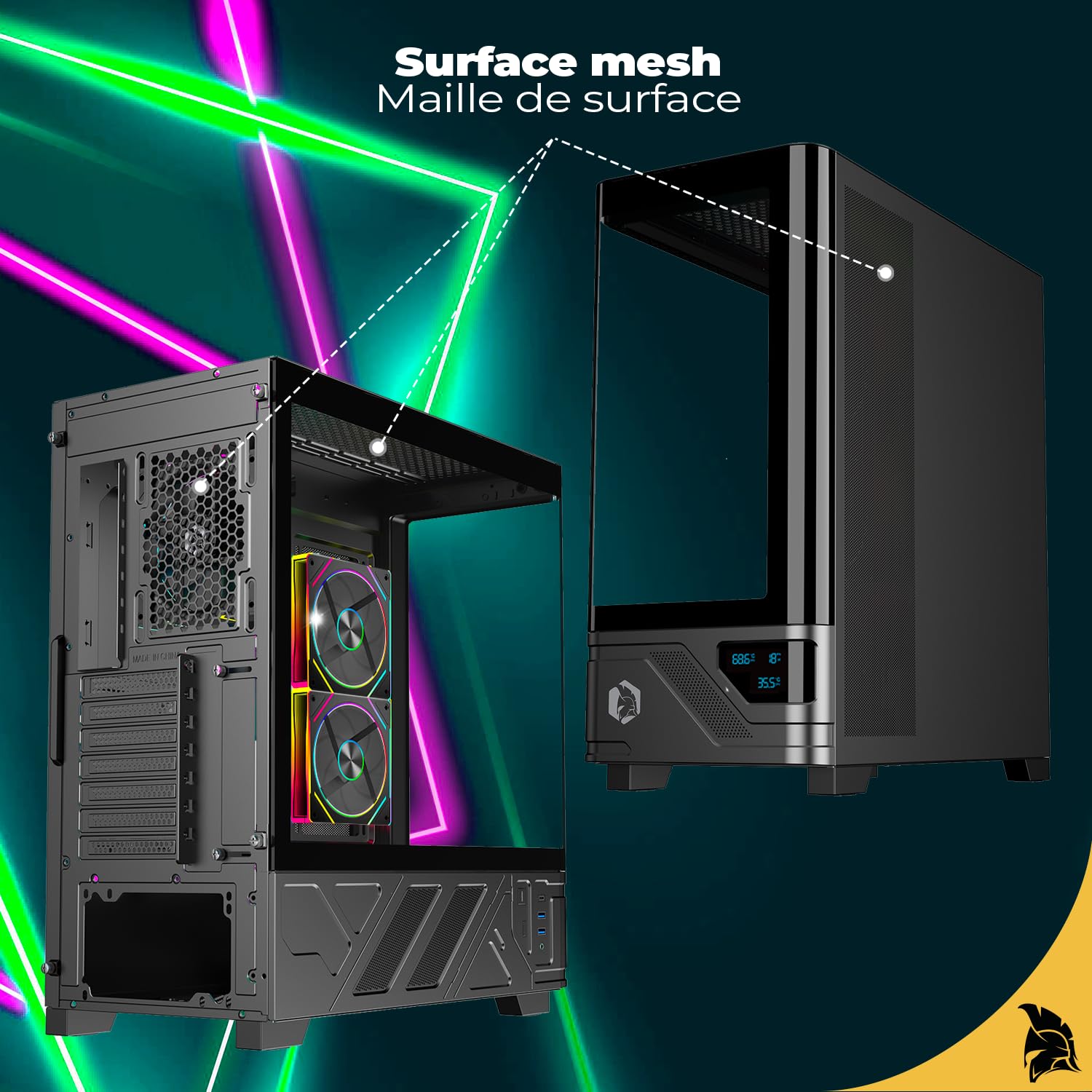 Empire Gaming ECM252 - Caja para PC Gaming Media Torre - Pantalla Digital integrada (Temperatura CPU/GPU, RPM) - 3 Ventiladores ARGB - Compatible con ATX, Micro-ATX, ITX - USB C (Negro)