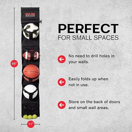 Miniatura 2 de Gear Zone Organizador con bomba de mano  Almacenamiento de equipos deportivos  Multiuso  Ajustable  Ahorro de espacio  Soporte de pelota  Cascos de