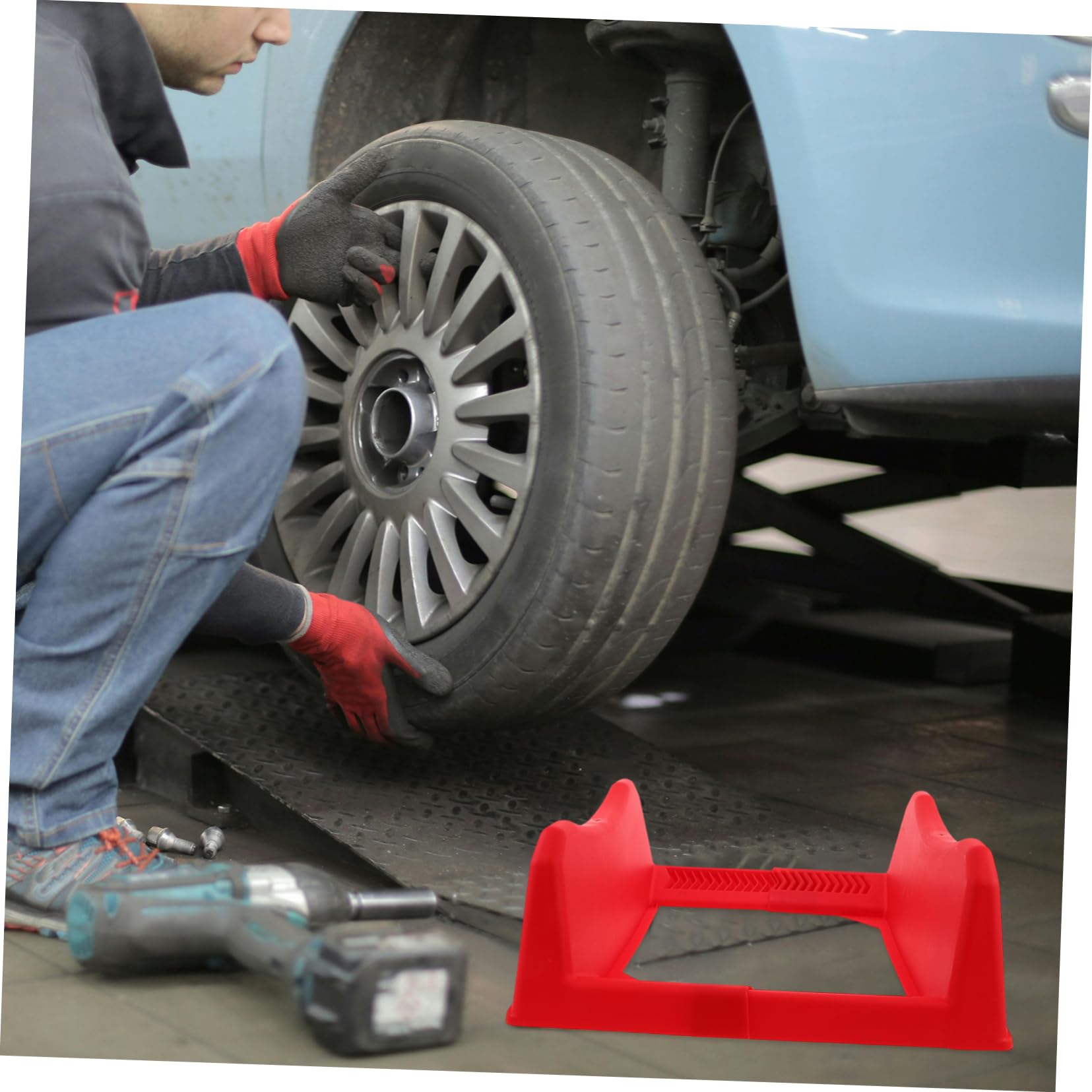 Ciieeo Support de Rangement pour Roues de Voiture et Jantes, Réglable et Portable, en Plastique Rouge, pour Garage et Atelier, Rack Empilable Multifonction, Usage Professionnel
