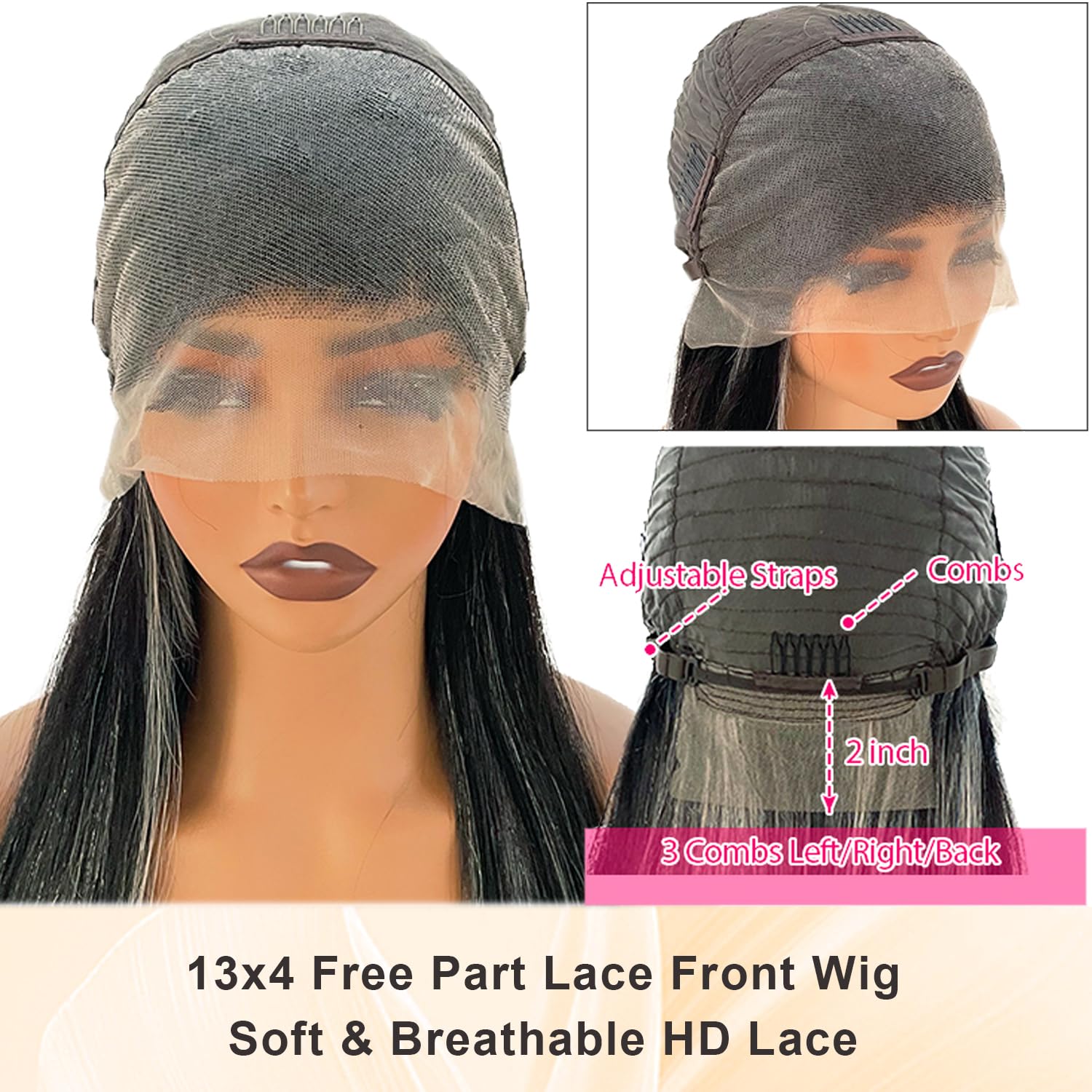 Grey Highlight Lace Front Wigs Human Hair Ombre Balayage Natural Black with Grey Silver Highlights 13x4 Lace Frontal Pre Plucked Glueless Wigs Human Hair for Black Women 180% Density 18 Inch