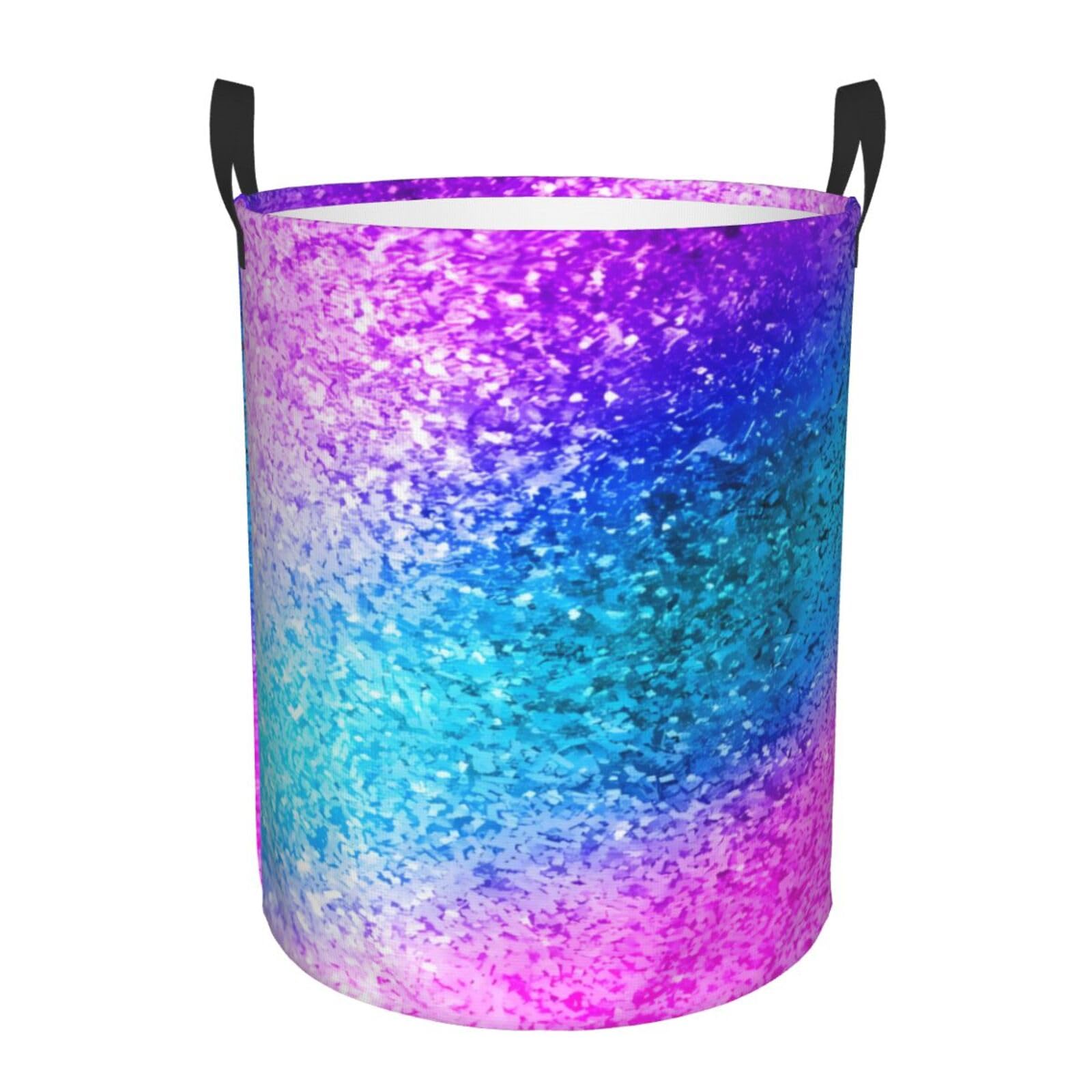 M Collapsible Glitter Sequin Spot Print Circular Hamper Round