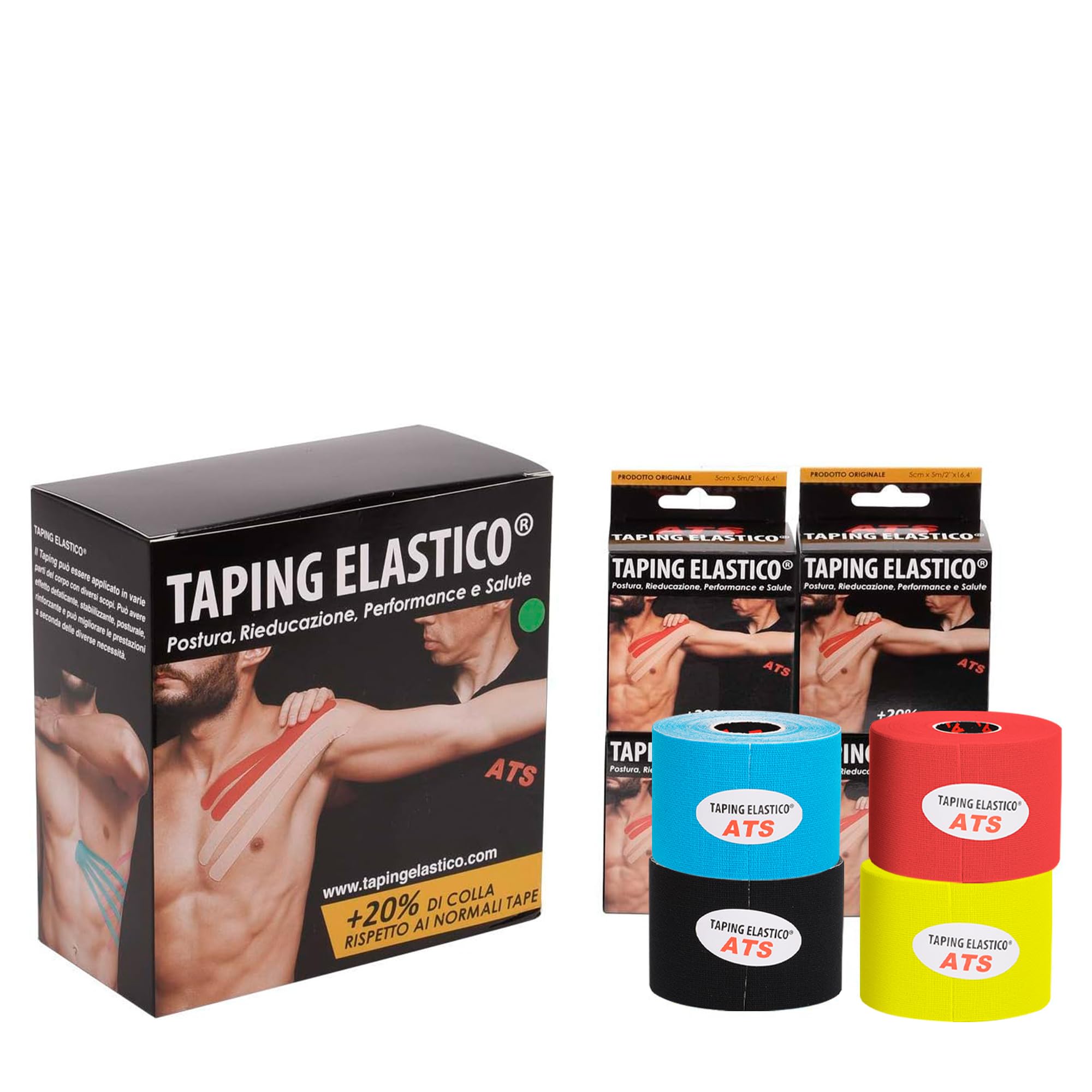 Taping Elastico® Manuale fondamentale e tecniche di applicazione + 10 Rotoli Tape Professionale ATS 5m x 5cm + Forbici Tape