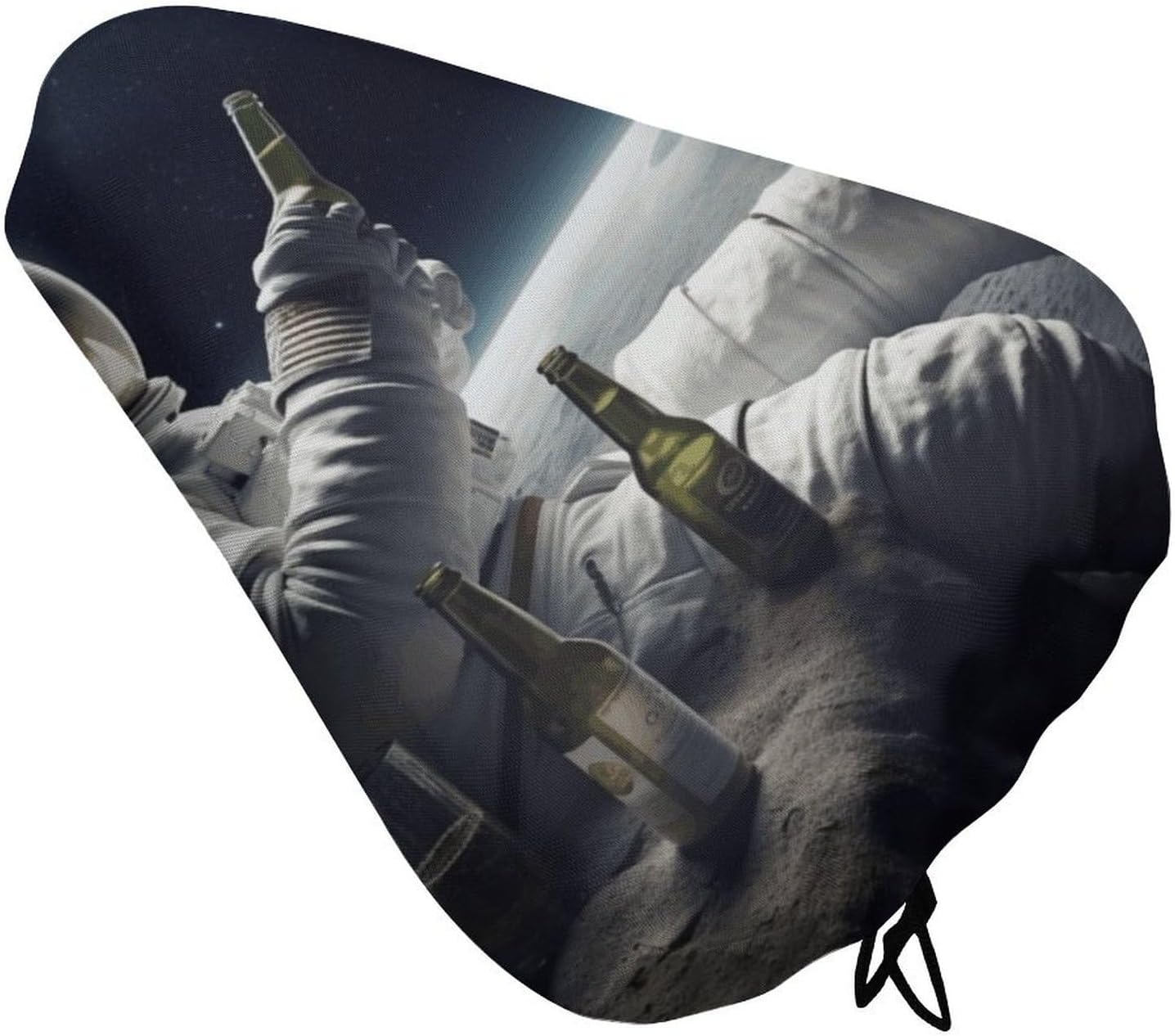 Astronaught with Beer Bike Seat Cover Soft Waterproof Bike Saddle Rain Cover with Drawstring Rainproof Dust Resistant Bicycle Seat Cushion Protector for Outdoor Travel, Stationary Bikes