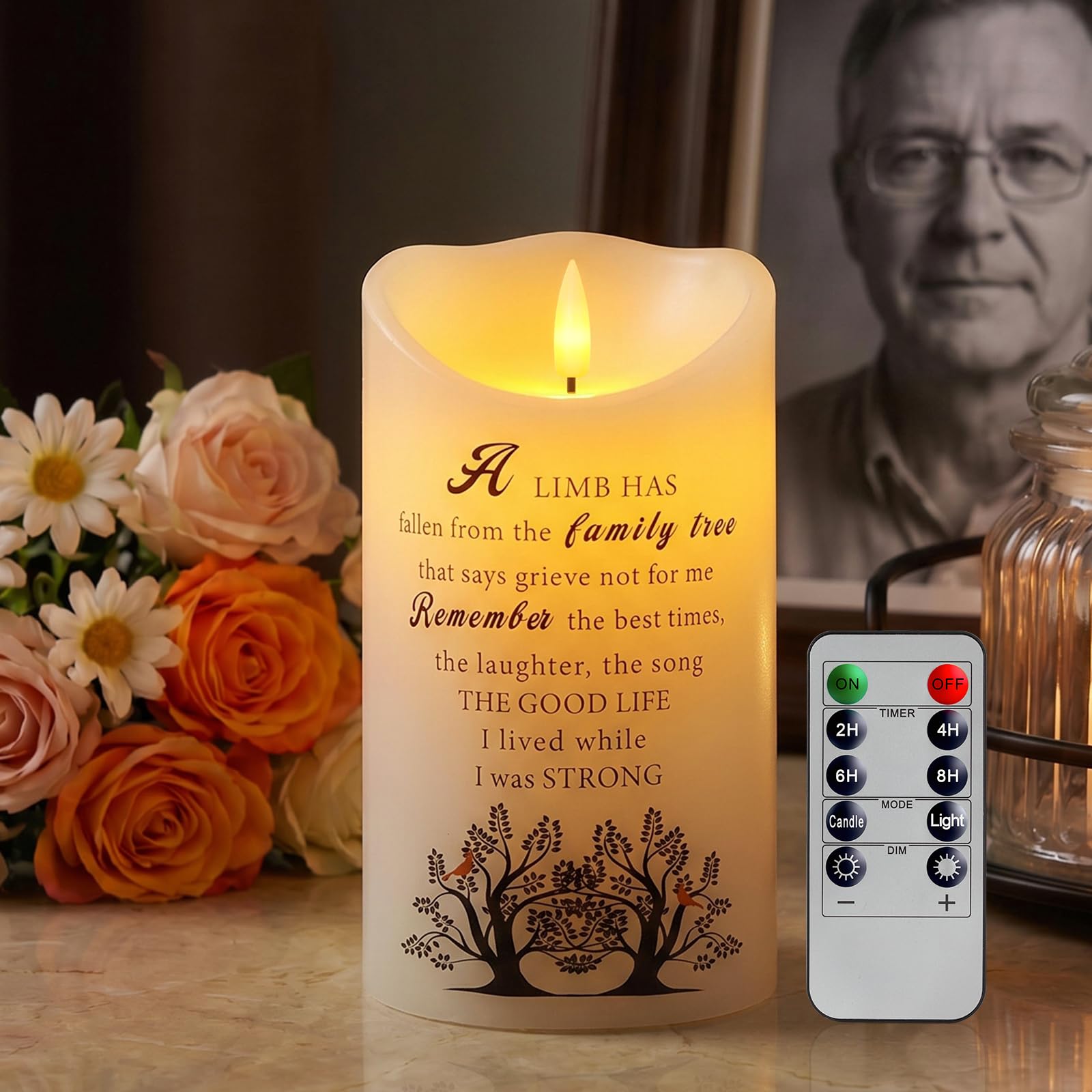 Homemory 4x7 Flameless Memorial Candle Sympathy Gifts for Loss of Loved One