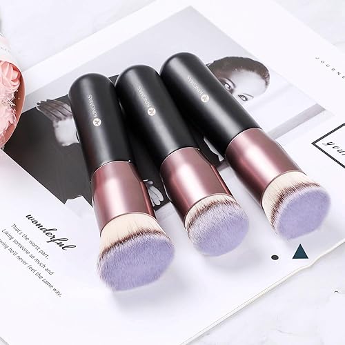 Miniatura 6 de KINGMAS Brocha de base plana Kabuki de alta calidad para líquidos, mezcla, crema, polvo, herramientas de maquillaje facial para pulir rubor (negro,