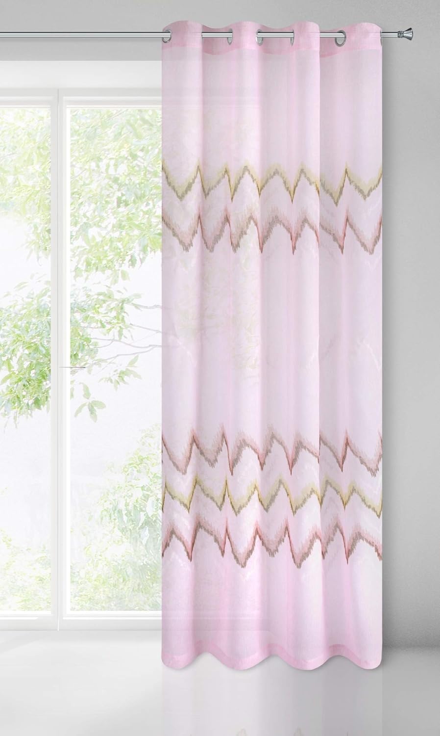 Eurofirany Smooth Zig Zag Pattern Transparent Print Matt 8 Eyelets Soft Curtains Modern Simple Bedroom Living Room Pink 140 x 250 cm - Image 5