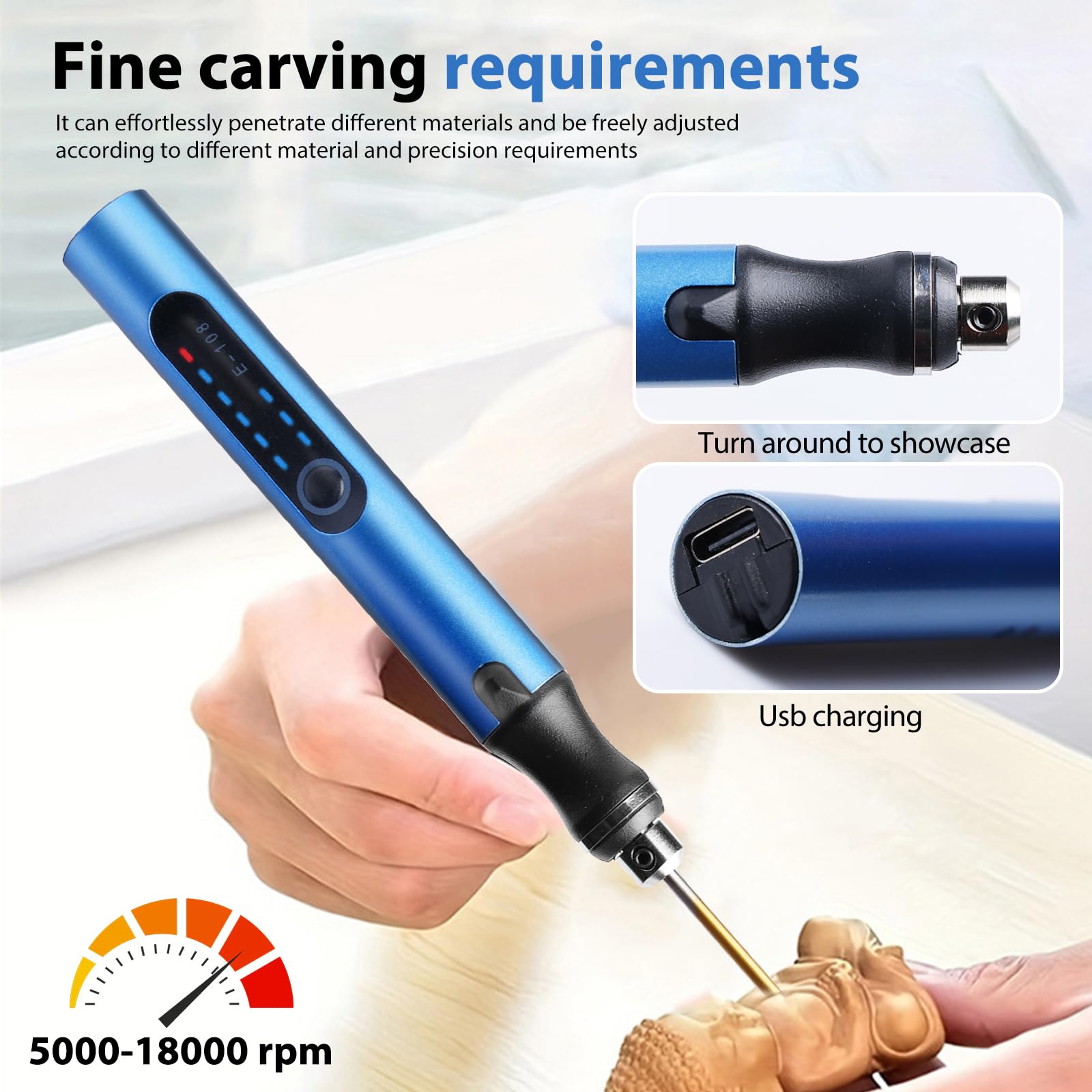 Sporgo Mini trapano elettrico a mano: mini trapano elettrico a 3 velocità, ricaricabile USB, con 10 punte, per legno, resina, creazione di gioielli, plastica, circuito stampato, pelle