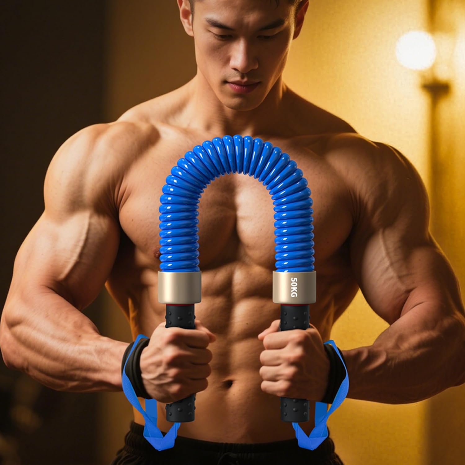 Power Twister Bar 30 kg-100 kg Spring Chest Expander Upper Body Exercise Equipment with Anti-Slip Handles for Arm, Chest, Shoulder, Forearm and Bicep