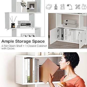 Amazon.com: SILKYDRY 6-Tier Geometric Bookcase with Cabinet