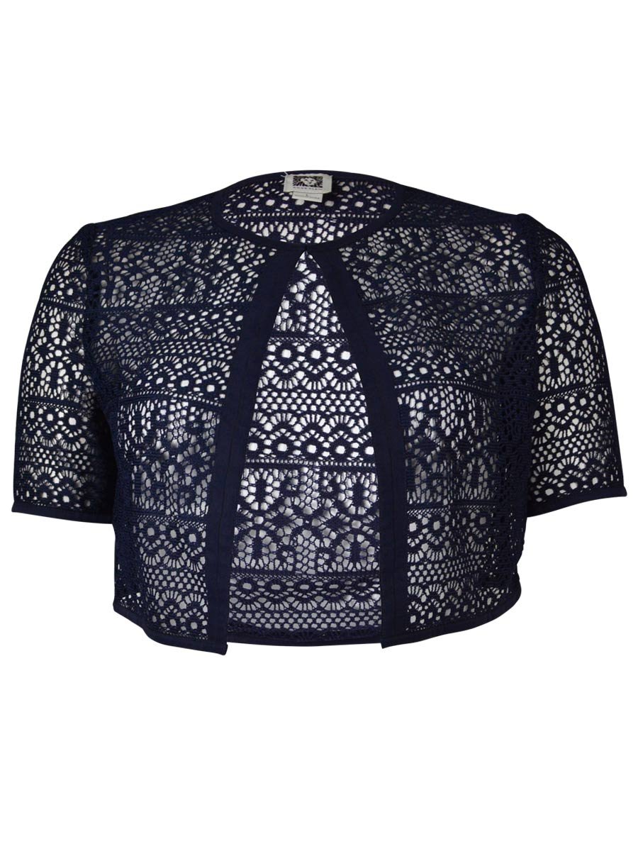 Anne Klein Women's Elbow Sleeve Crochet Cardigan