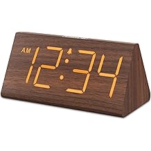 DreamSky Wooden Digital Alarm Clocks for Bedrooms - Electric Desk Clock with Large Numbers, USB Port, Loud Alarm for Heavy Sleepers, Adjustable Volume, Dimmer, Snooze, DST, Wood D&eacute;cor, Adapter Powered