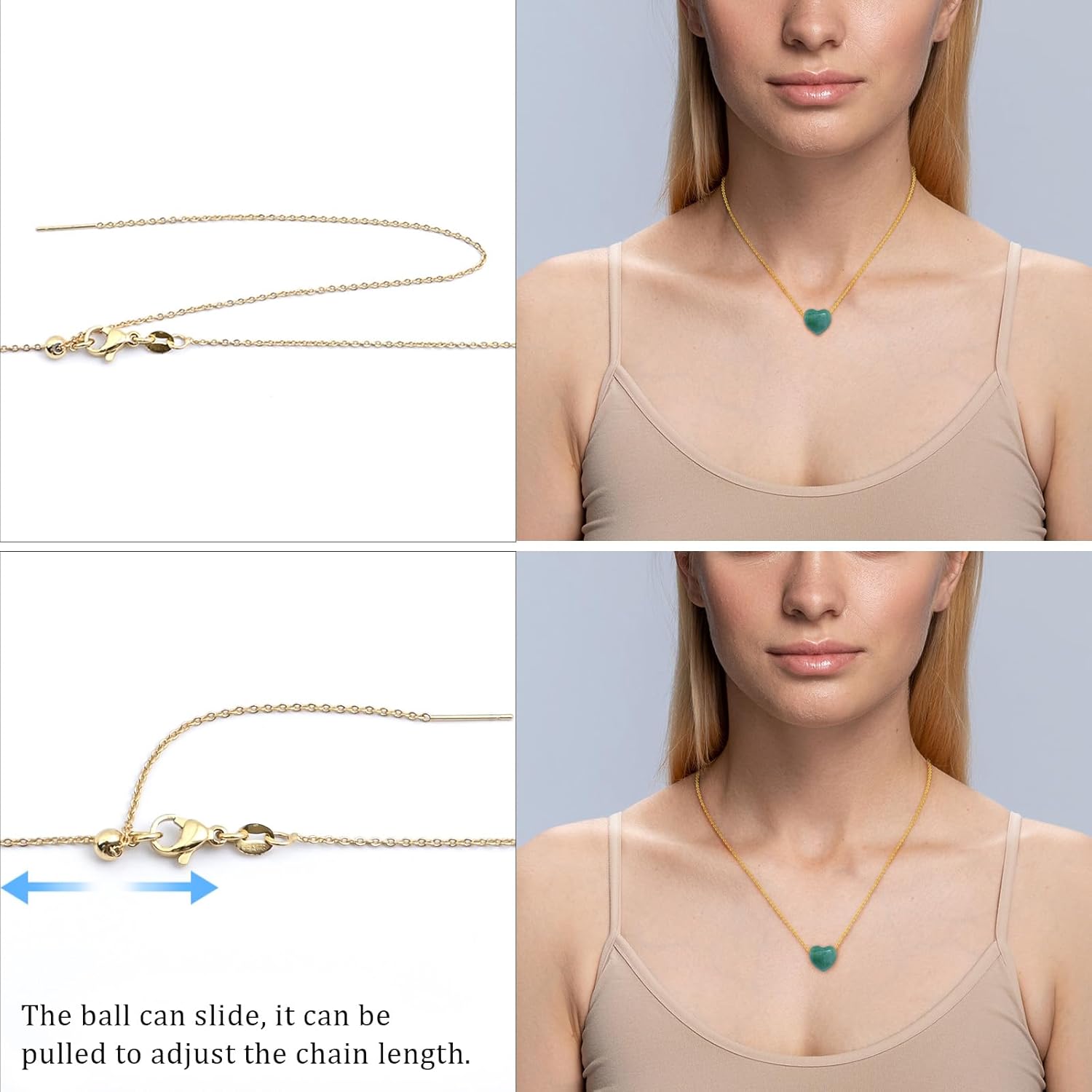 14K Gold Plated Jade Heart Necklace Green Jade Pendant Necklace for Women Small Jade Jewelry Heart Pendant Necklace for Gift - Image 4