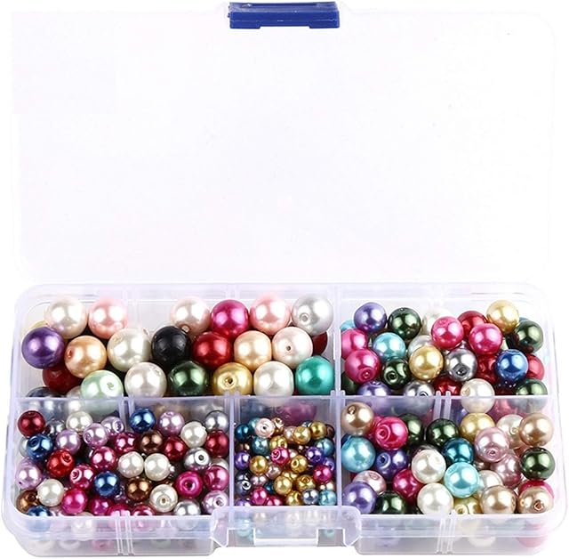 Pearl Round Beads with Case,340Pcs Craft DIY ABS Acrylic Round Imitation Pearls Faux Pearl Beads for Jewelry Making Decoration Necklace Earrings Mixed Color 4MM 6MM 8MM 10MM