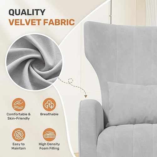 Miniatura 3 de Nalupatio Sillas decorativas modernas para sala de estar, silla de lectura tapizada de tela de terciopelo, sillón de mediados de siglo, sillón