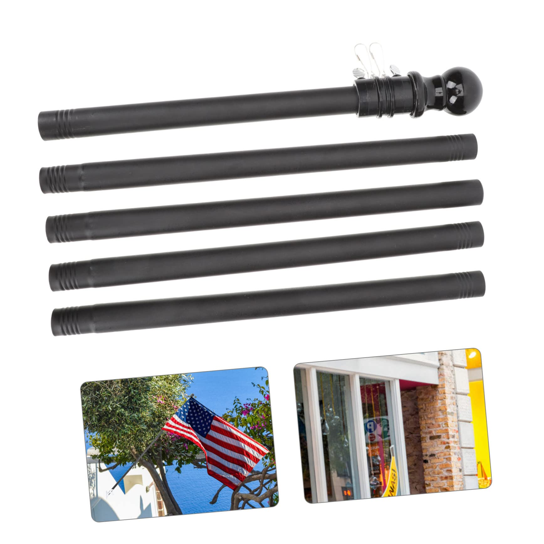 Pennone Bandiera da Esterno 6ft 5 Pezzi Nero Acciaio Inox