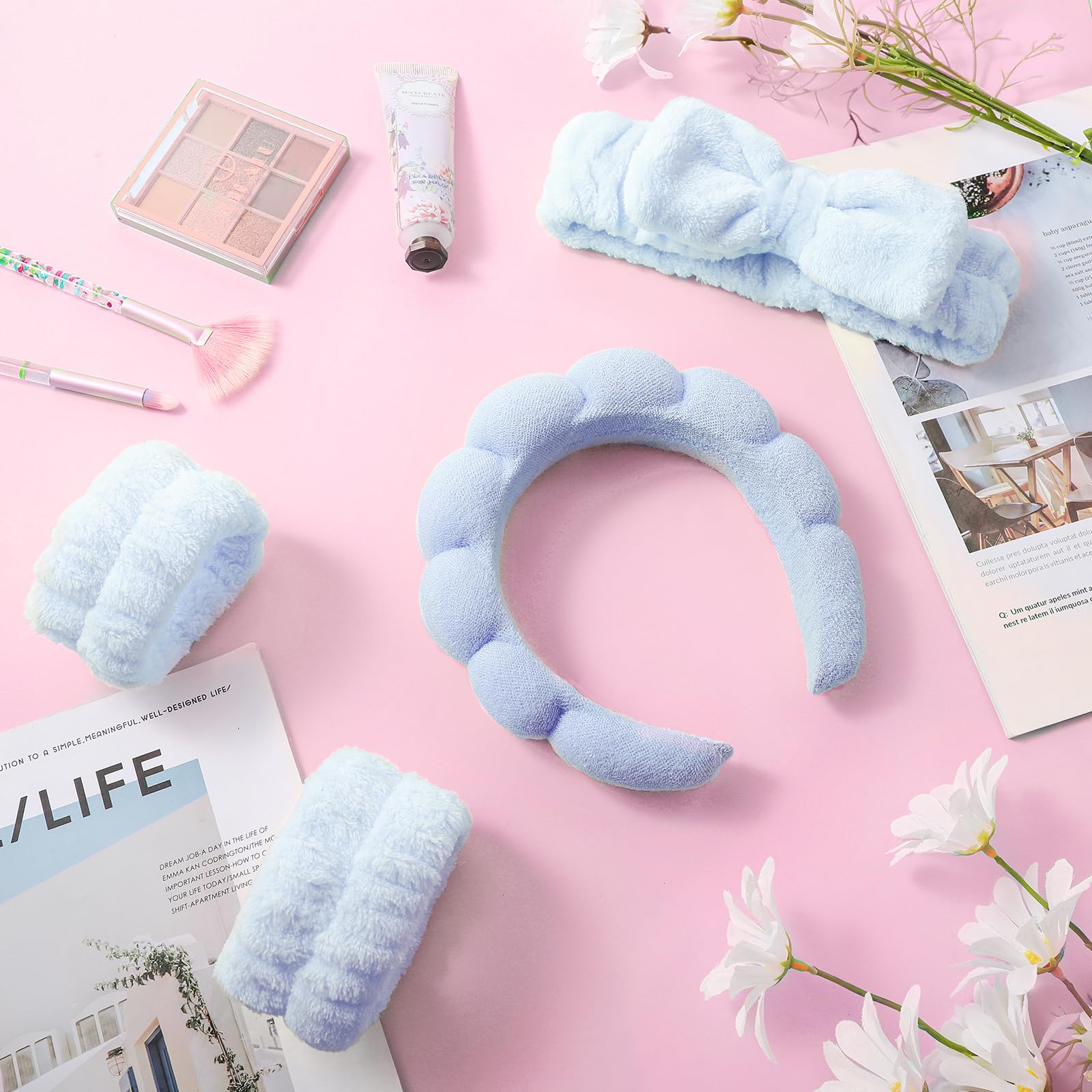 CIEHER Fascia Per Capelli Da Spa - Set 8 Pezzi Rosa, 1 Bianca "Sposa" E 7 Rosa Damigella - Per Addio Al Nubilato E Cura Pelle
