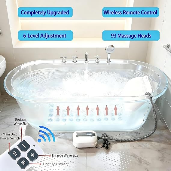 Portable Spa Bubble Bath Massager, Bathtub Spa Mat (49 * 17in) Bath Jets for tub with Remote, 6-Speed Adjustable, Bath Massager for tub with Suction Cup, Pillow, for Body Relaxation
