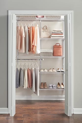 Miniatura 9 de Rubbermaid Configurations Deluxe Kit de armario color blanco 4 a 8 pies kit de estantería de alambre con estantería expandible y varillas