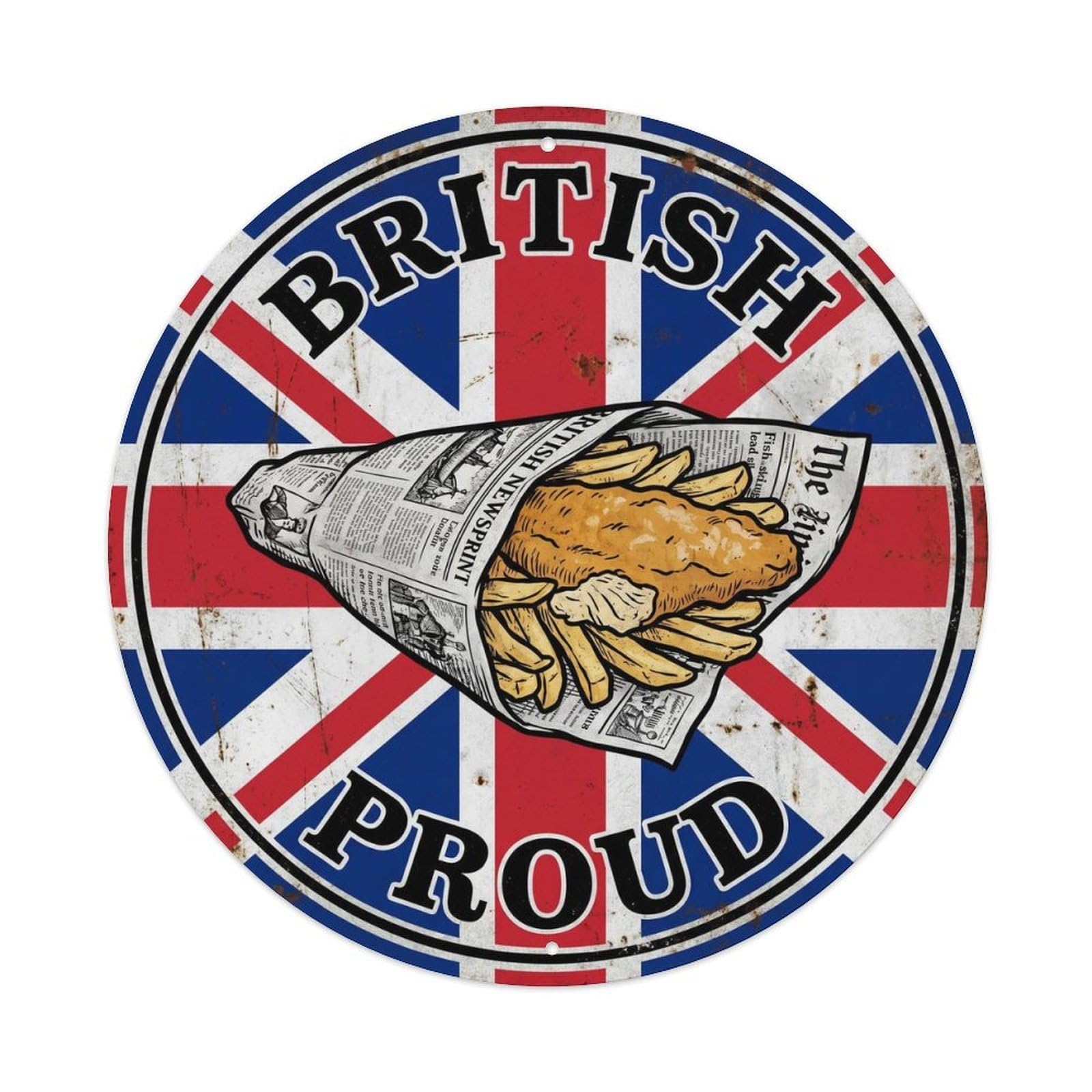 British Proud Fish And Chips Cuisine Heritage Emblem Metal Tin Sign