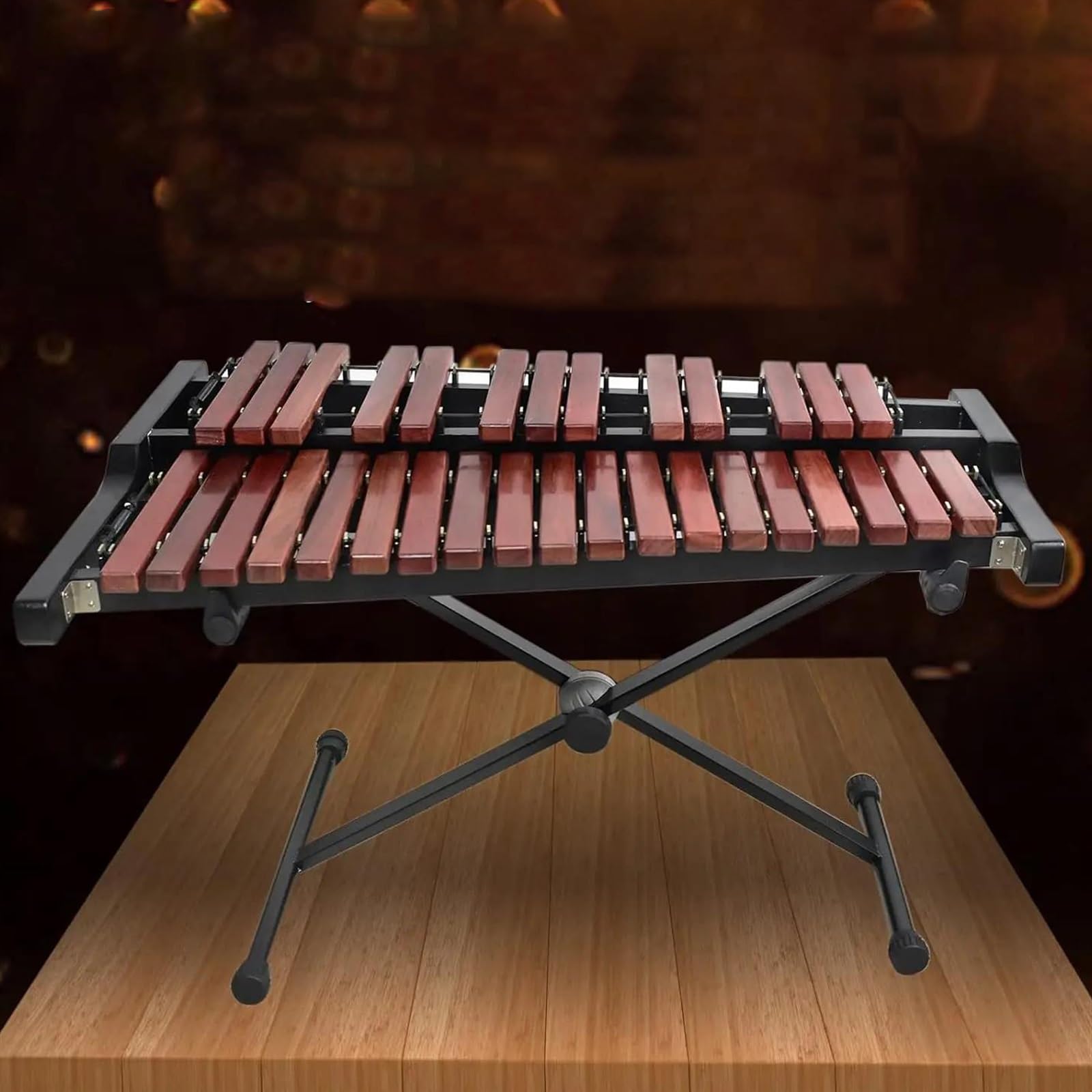 Hermoso instrumento de percusión Glockenspiel de madera de 32 notas con mazos y soporte ajustable Kit De Glockenspiel Profesional