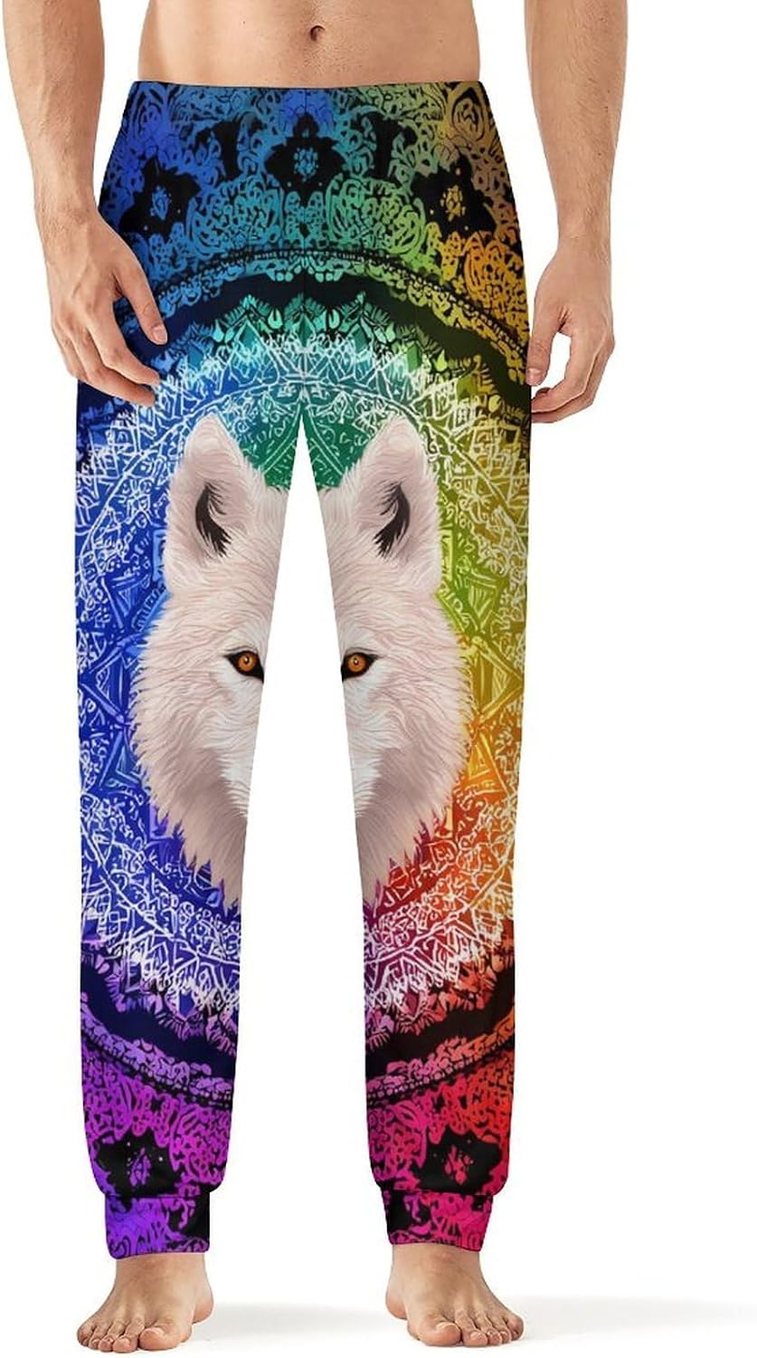 Wolf Mandala Lotusflower Mens Pajama Pants Soft Lounge Pants Pj Bottoms with Pockets