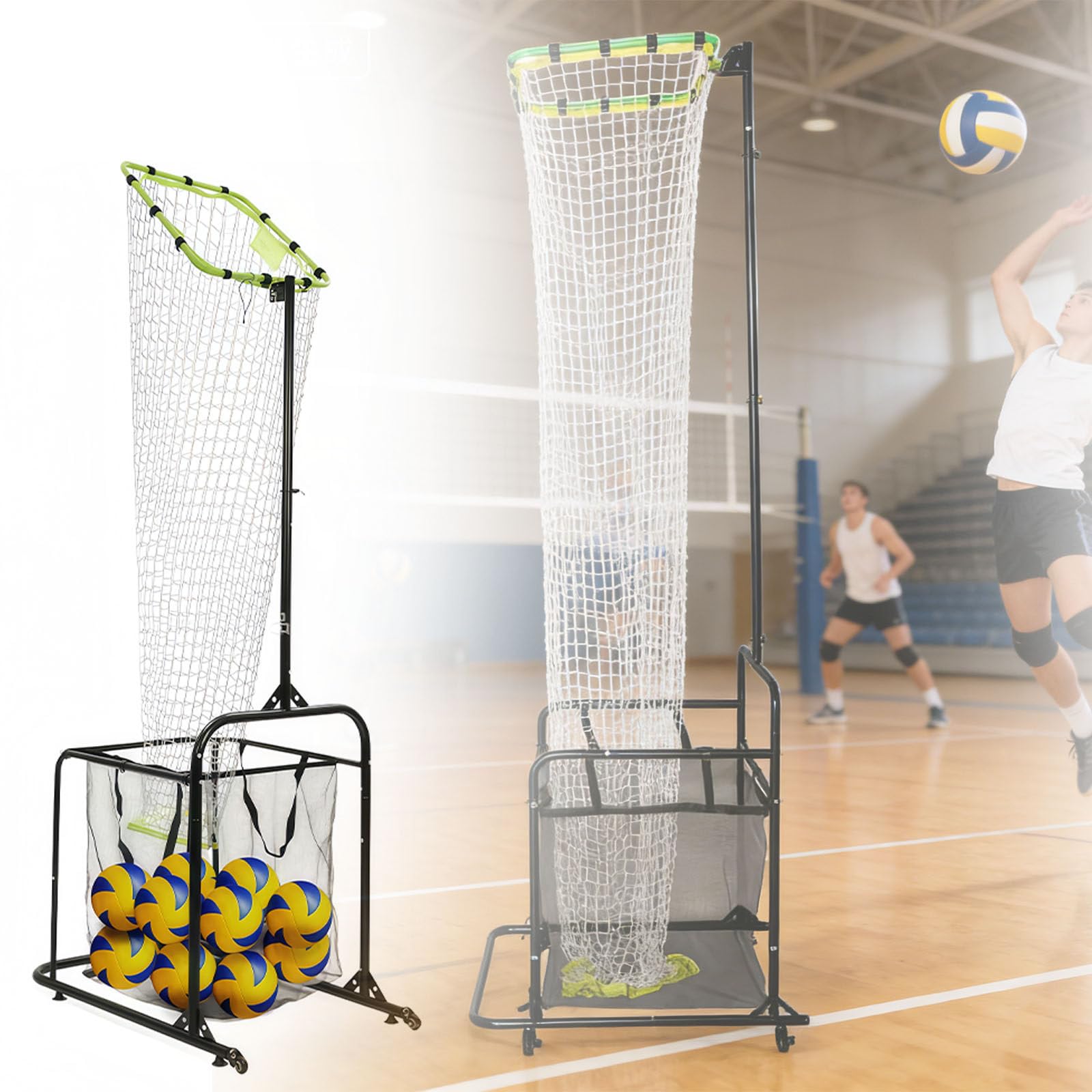 ZMJGLL Volleyball Setting Trainer, Adjustable Height and Angle Target Net Setter Training Equipment with Ball Collection Bag for Practice