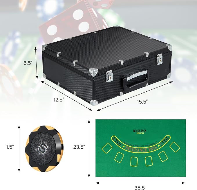 Set de Poker Goplus, 300 Piezas Chips, Funda, Accesorios miniatura 3