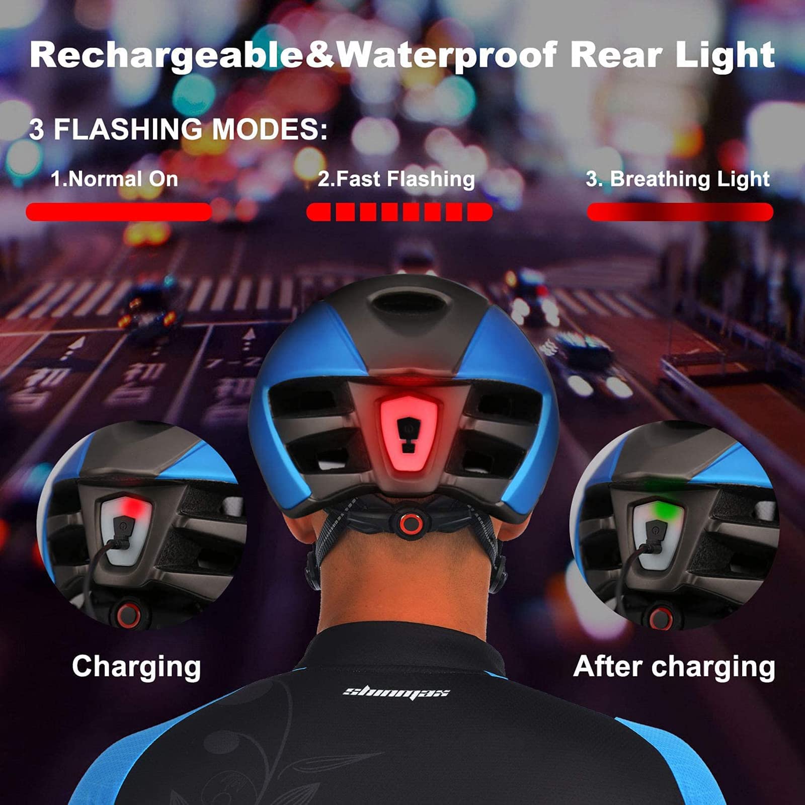 KINGLEAD Casque de vélo,Chargement USB de sécurité LED Light,Casque Velo,Lunettes Magnétiques Détachables Visière et Protection UV,Casque Adulte 57-62CM