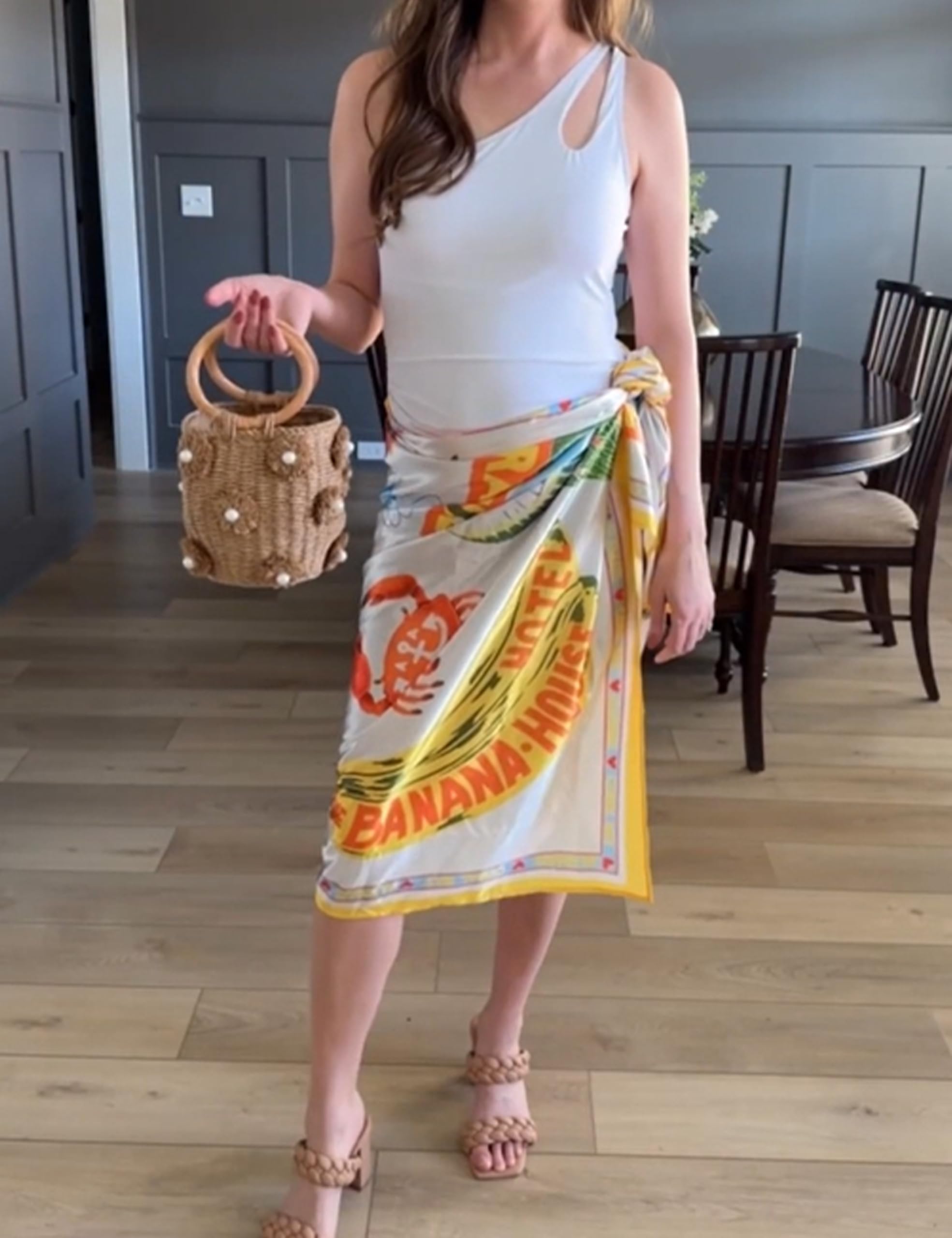 Traje de baño de playa para mujer, estampado largo, pareo, pareo, falda envolvente grande