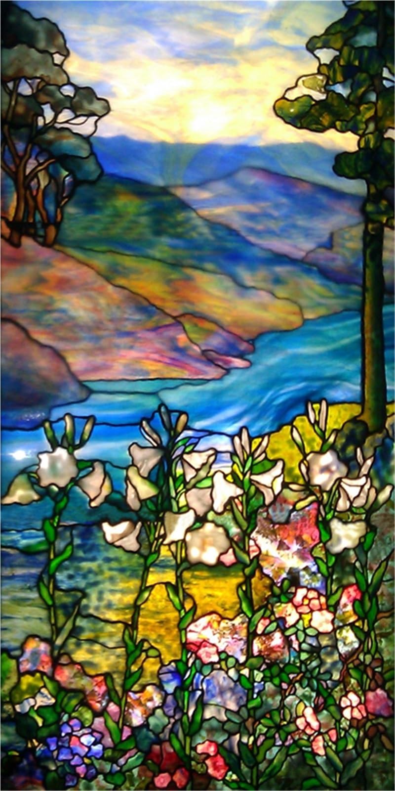Stained Glass Window Film,Frosted Privacy, Static Cling,Vintage Colorful Stickers for Glass Windows(Color 25,40X80cm)