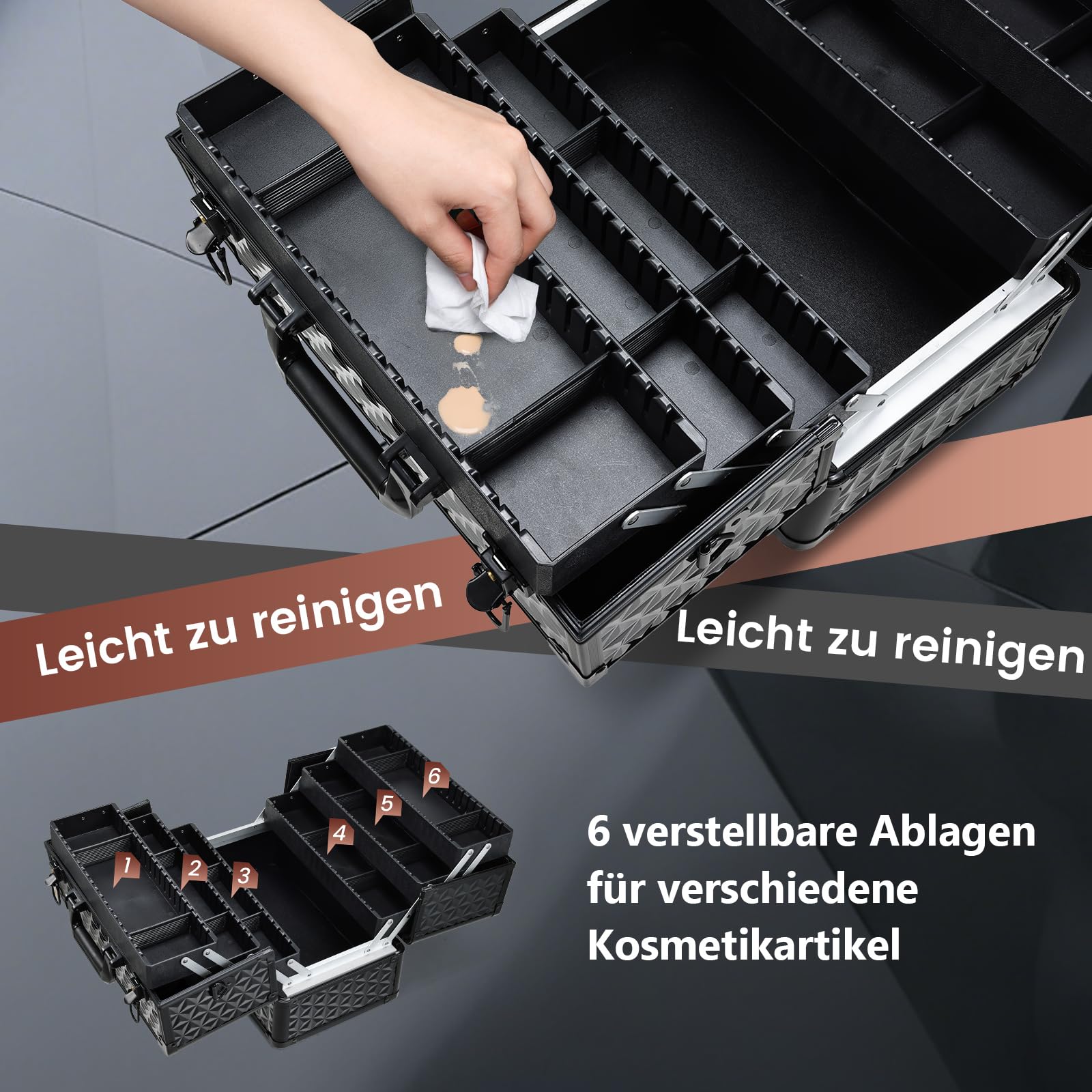 Alu Beautycase Kosmetikkoffer Schminkkoffer Make Up Organizer Aufbewahrung Schwarz