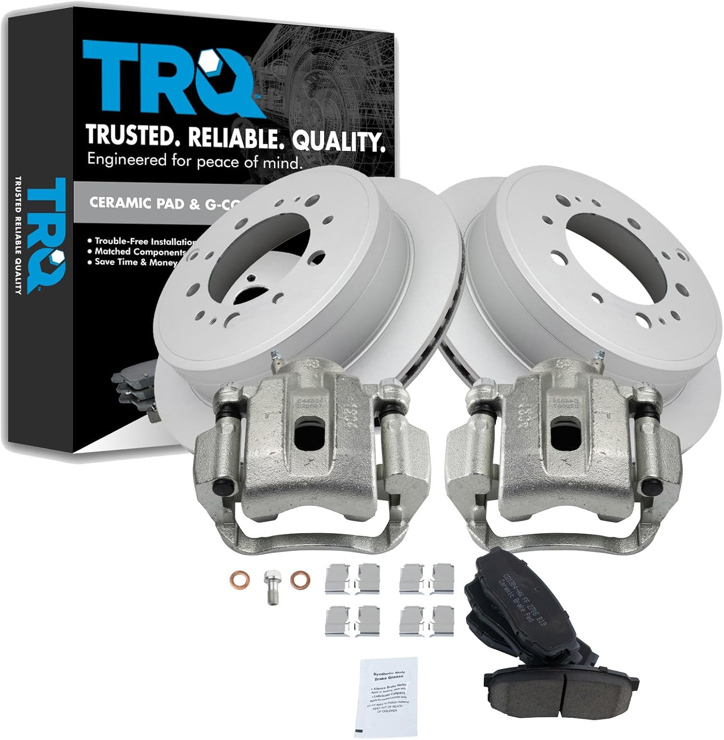TRQ Rear Ceramic Brake Pad Rotor and Caliper Kit for Toyota Tundra/Sequoia