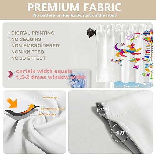 Miniatura 3 de Cenefas de cocina abstractas mexicanas para ventana, diseño de pájaros, decoración opaca de pájaros, cortinas para ventana pequeña, cortinas para