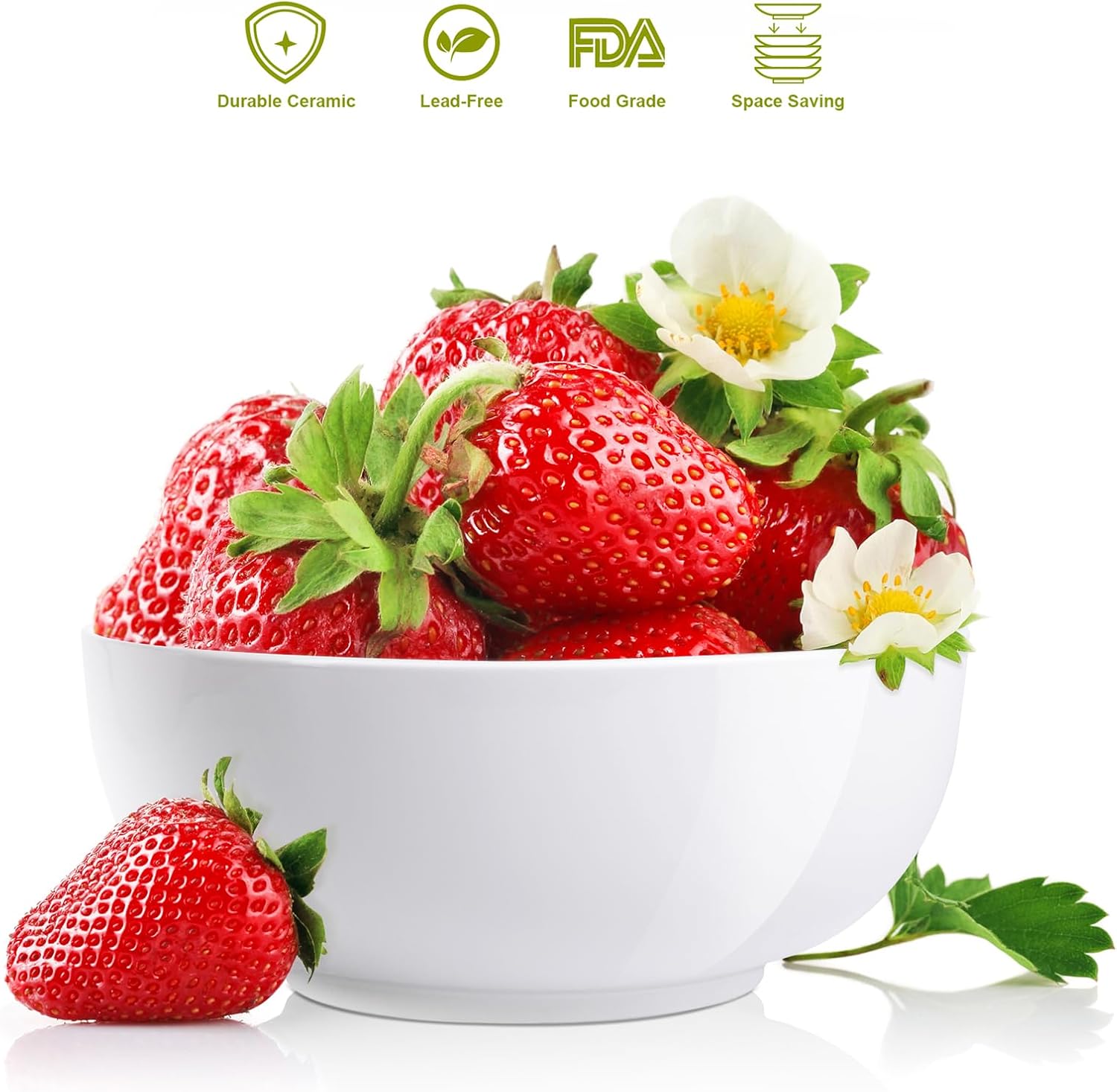 LinTimes 8" Serving Bowls, 64 Oz Ceramic Soup Bowls Set of 3 for Kitchen, Porcelain Mixing Bowls for Soup Salad Cereal Oatmeal Fruit Rice, Dishwasher & Microwave Safe
