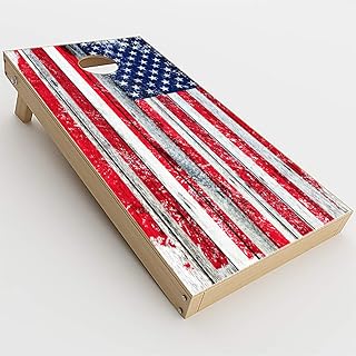 Skin Decals Vinyl Wrap for Cornhole Game Board Bag Toss (4 pcs.) Includes Dry Erase Marker and Scoreboard | US Flag Distressed Wood Plank