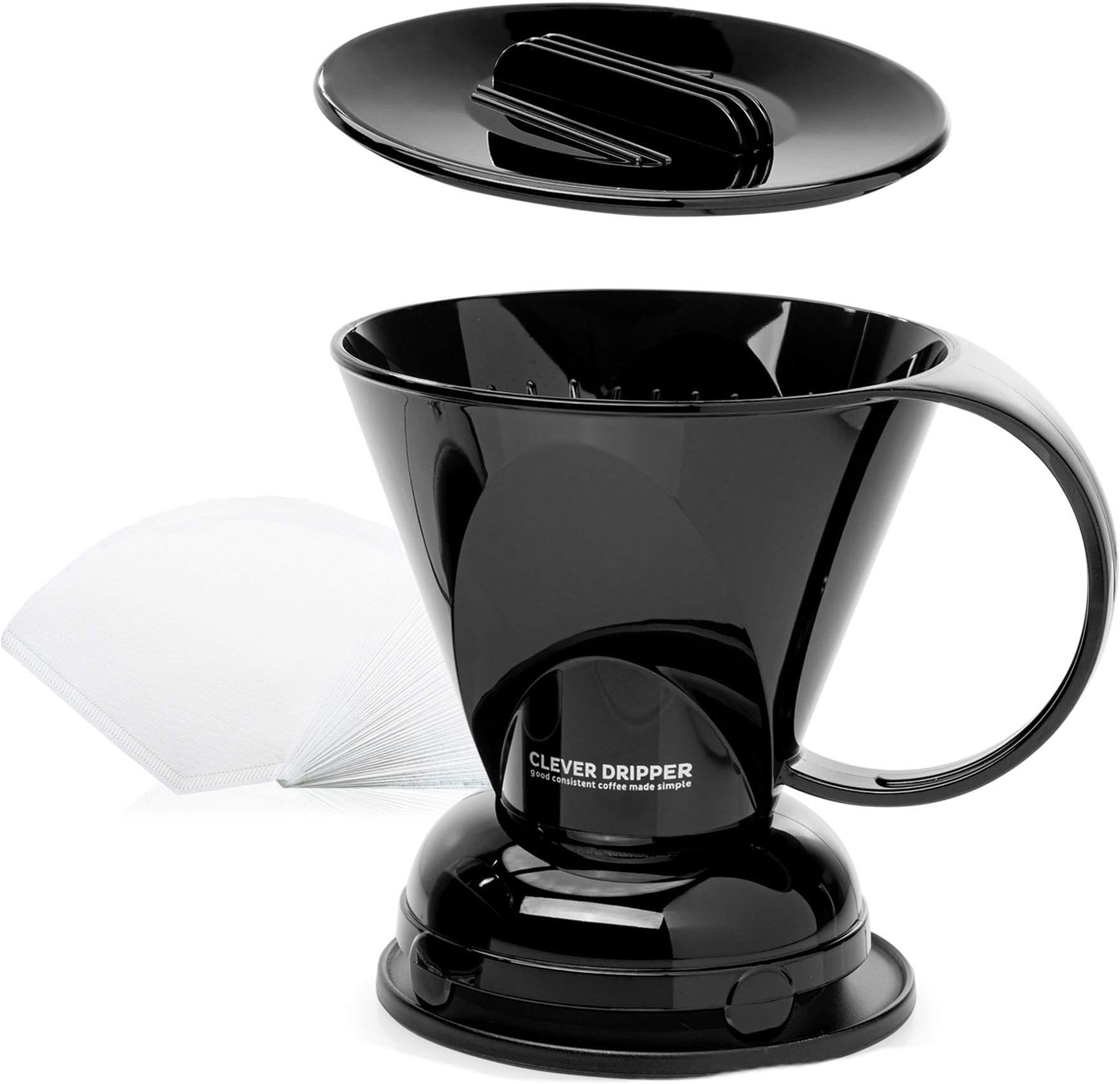 Coffee Dripper and Filters, Large 18 oz (Black) Baristas Choice Safe BPA Free PlasticIncludes 100 Filters.