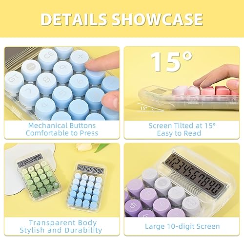 Miniatura 5 de Bonita calculadora de escritorio, pantalla LCD mecánica, calculadoras básicas simples de escritorio para suministros de oficina de negocios, botones