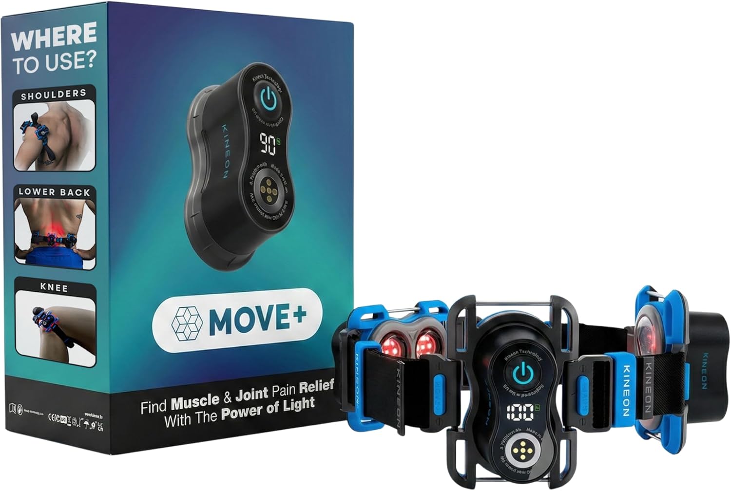 Kineon Move+ Red Light Therapy Wrap – LED Light Therapy for Targeted Muscle Recovery, Inflammation, Joint Health & Mobility - Portable & Hands-Free Infrared Light Therapy for Body