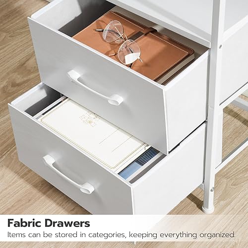 Miniatura 8 de HOOBRO Mesita de noche con estación de carga y luz LED, mesita de noche LED con 2 cajones de tela, mesa auxiliar con salidas y puertos USB, mesitas