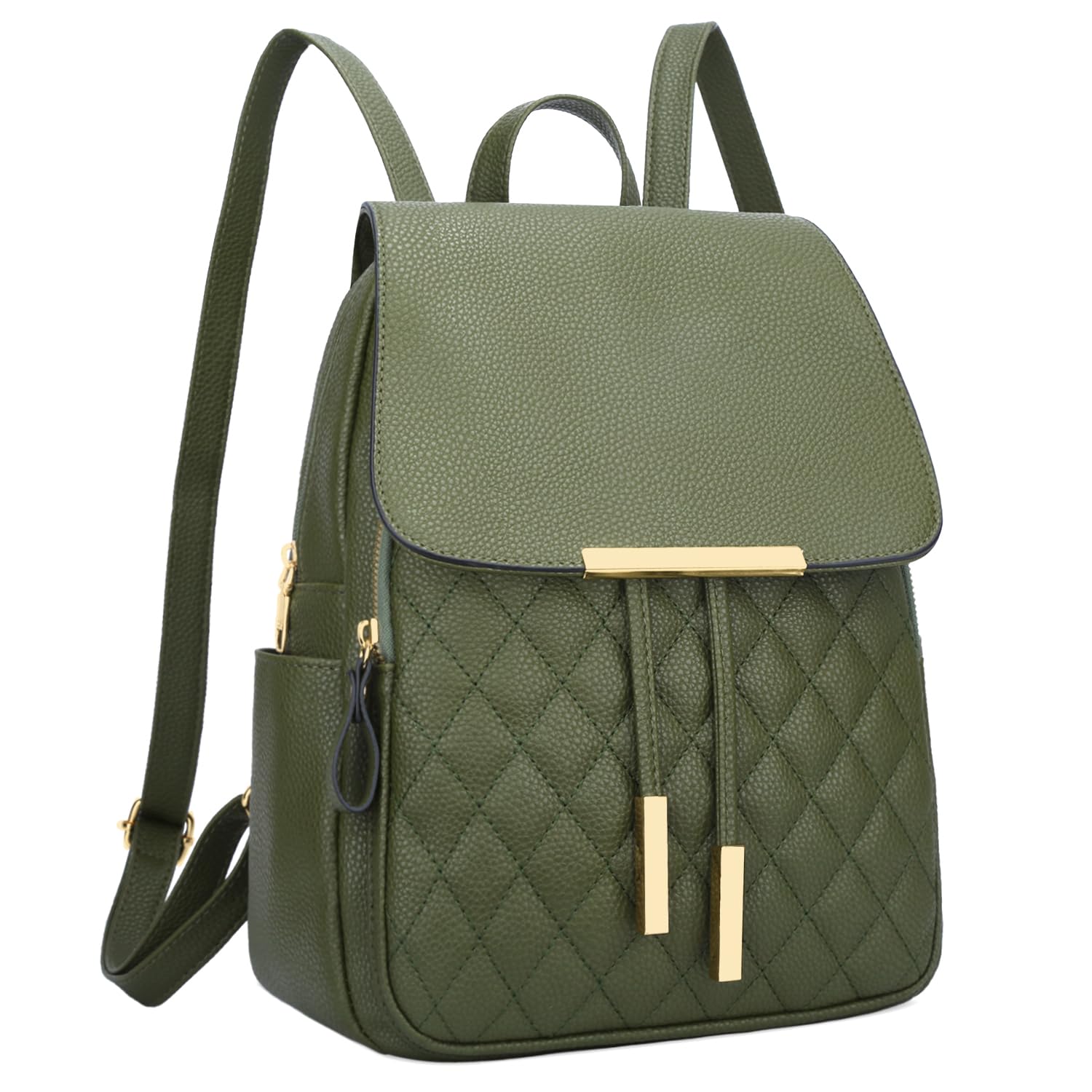 KKXIU Quilted Trendy Leather Backpack Purse for Women and Ladies Shoulder Travel Daypacks Bags (Olive)