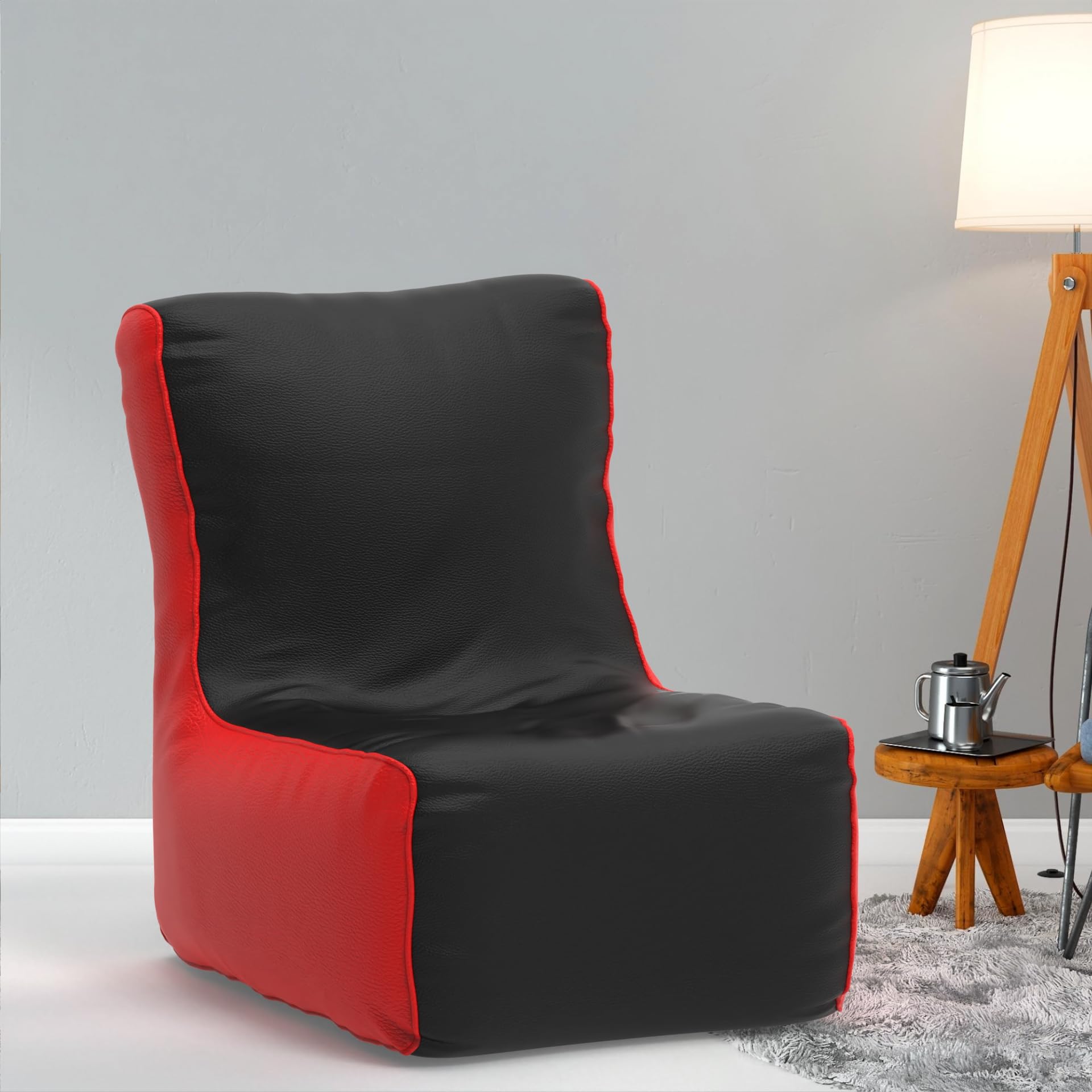 Bean Bag Chair Cover | Size: 0XL | Color: Black Red | Without Beans | Premium Leatherette Cover (CMF 1369)-image-42