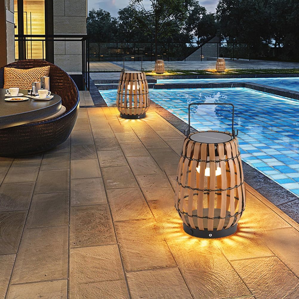Waterproof Outdoor Floor Lamp Led 5w Battery Wall Light Rattan Imitation Solar Rechargeable Table Lamp with Remote Control Antique Outdoor Table Lamp Without Power Connection Outdoor Light Warm L
