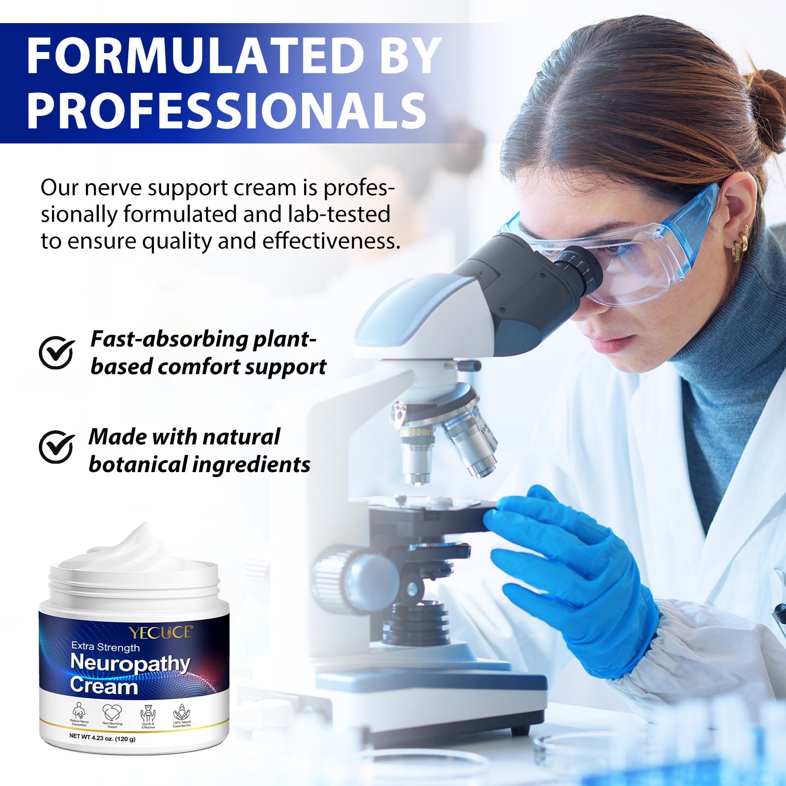 Crema para aliviar la neuropatía, extrafuerte, 120 g, para pies, manos, piernas, dedos de los pies, espalda, alivio de molestias nerviosas, musculares y articulares, fórmula natural con jengibre y ace