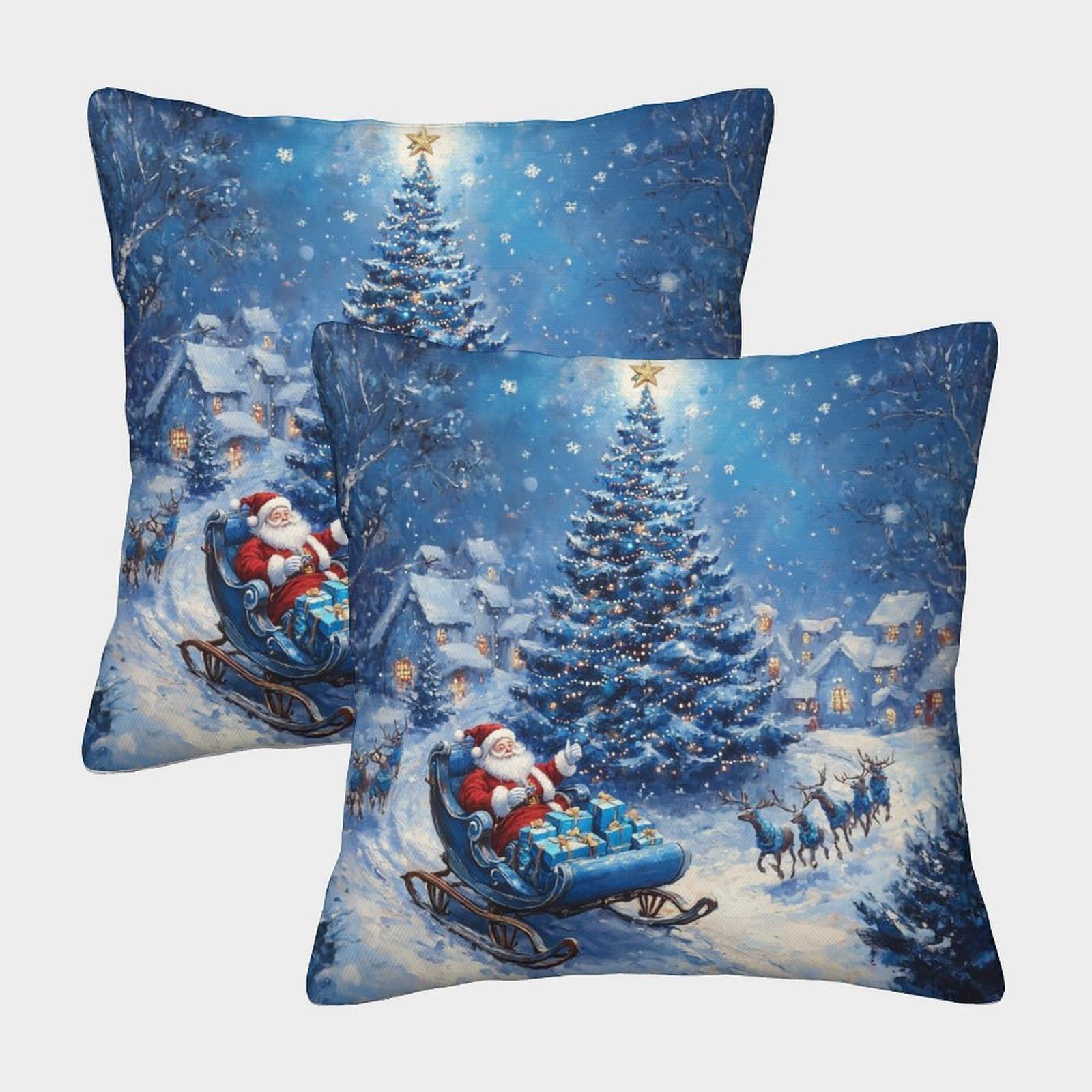JLZBXCUER Christmas Tree Printed Cushions Covers Decorative Square Cushion Cover Pack of 2 for Couch Sofa 40x40cm