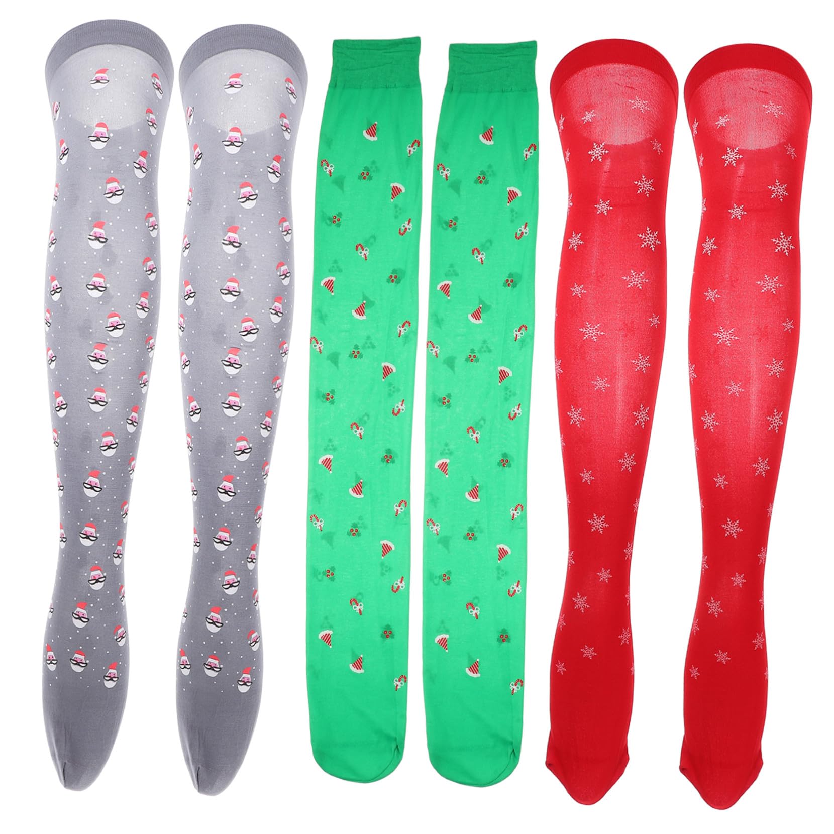3pares Medias Navideñas De Seda Largas y Duraderas Calcetines Altos Para Mujer Medias Bonitas Diseño De Navidad Para Fiestas De Fin De Año