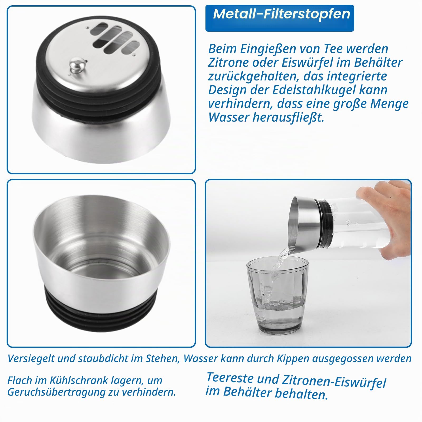 APACALI 2 Stück Glaskaraffe mit Deckel 1 Liter für hausgemachte Getränke
