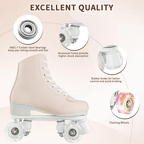 Vista 12 de Patines de ruedas para mujer, ruedas iluminadas, patines ajustables de doble fila, patines Derby brillantes para exteriores para adolescentes