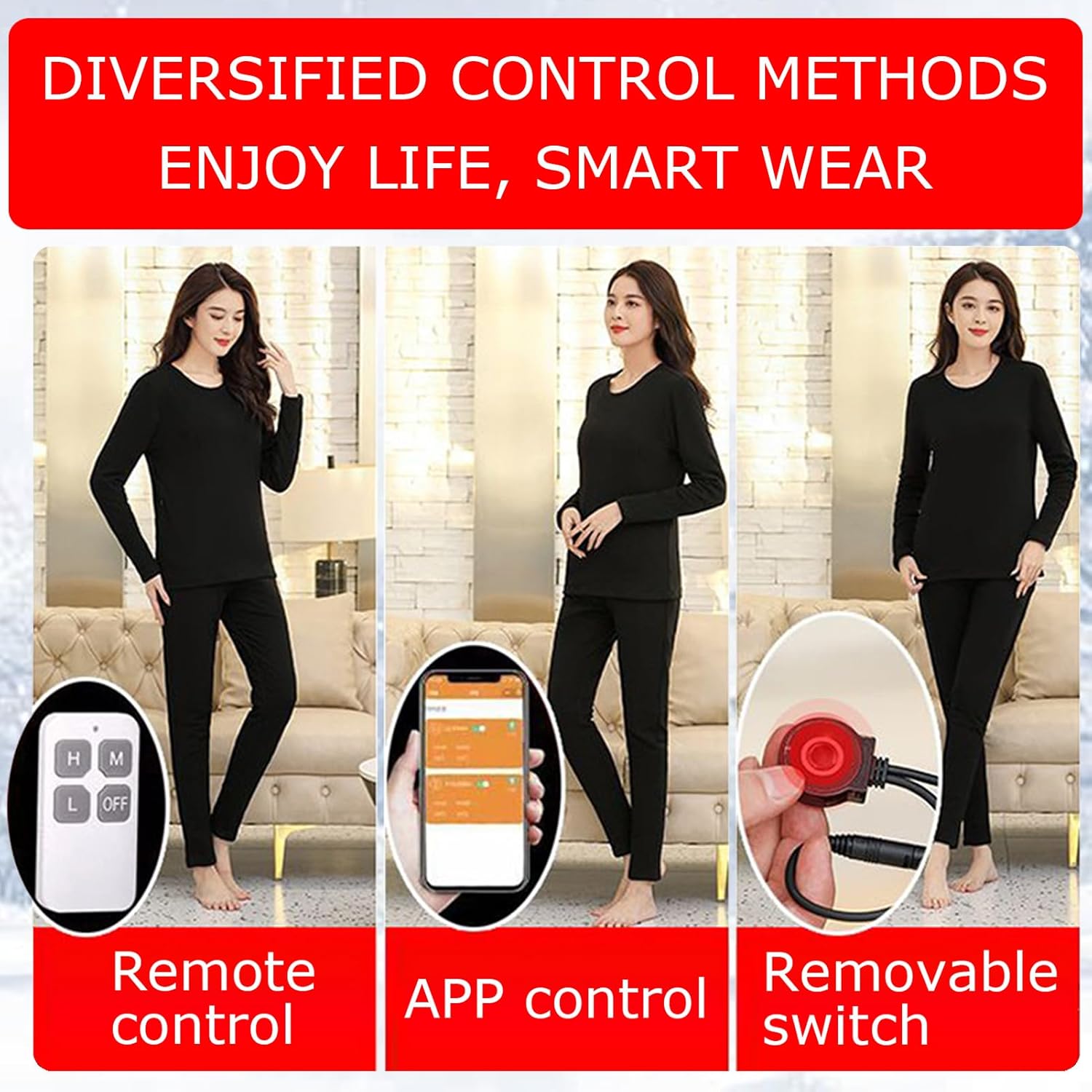 Electric Heated Underwear for Men Women, 24 Heating Zone APP Control Thermal Underwear Shirt Bottoms for Cold Weather
