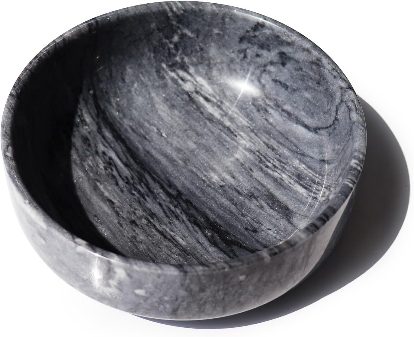 5.9" Natural Black Marble Decorative Bowl with Non-Slip Base - Heavy Duty Modern Key Holder, Wedding Candy Dish, Office Desk Organizer for Contemporary Home Decor